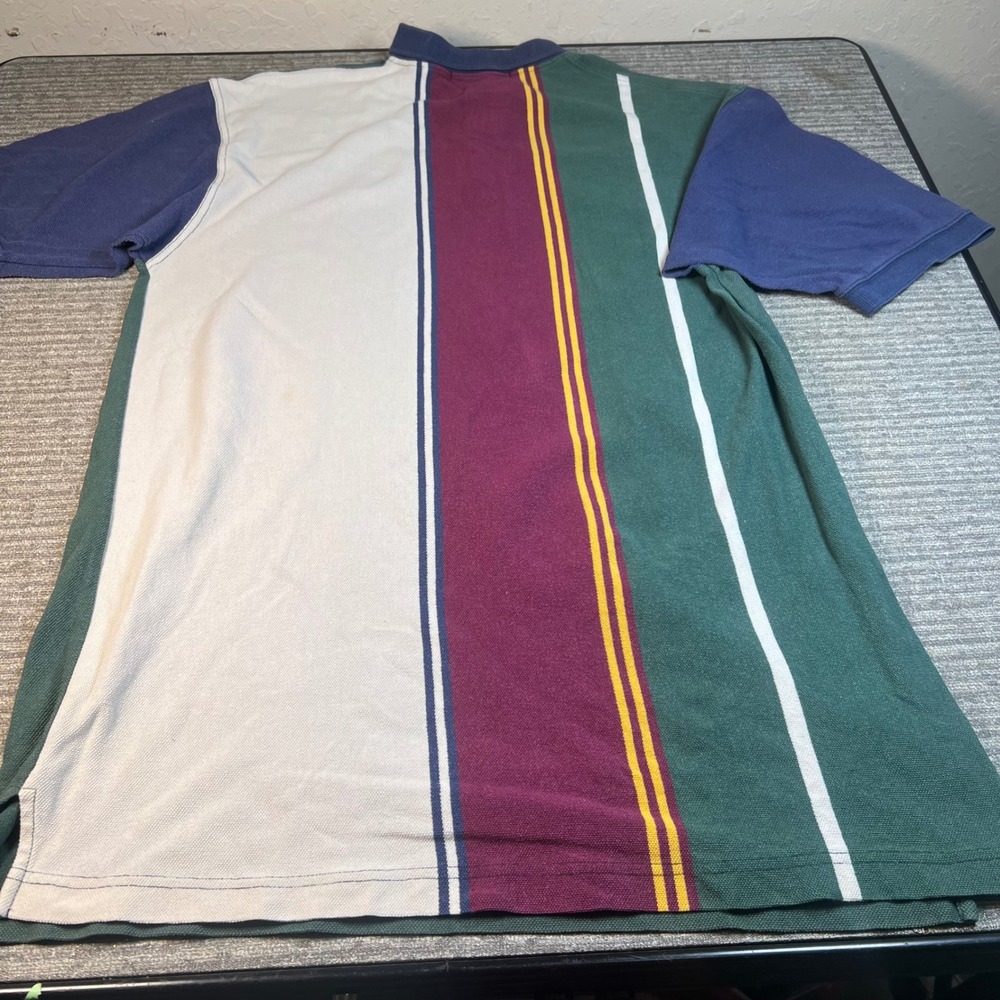 Vintage John Ashford Polo Shirt Mens Colorblock Striped Back Pique XL Green